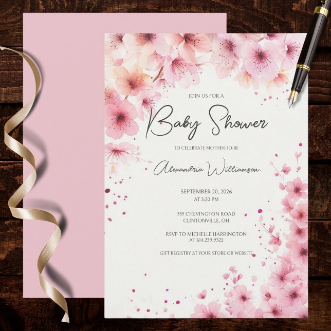 Invitación Chimenea de Flores Rosadas para Baby Shower (Subido por el creador)
