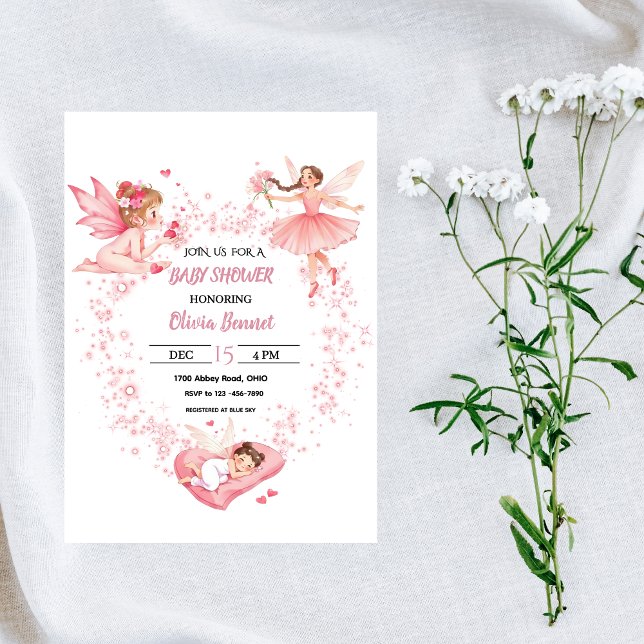 Invitación Chimenea de flores rosadas personalizada para baby (Subido por el creador)