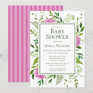 Invitación Chimenea de Hortensias Rosadas para Baby Shower en