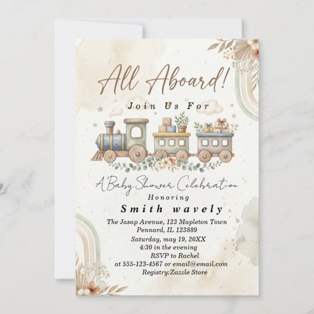 Invitación Chimenea de juguete de acuarela Boho baby shower  (Anverso)