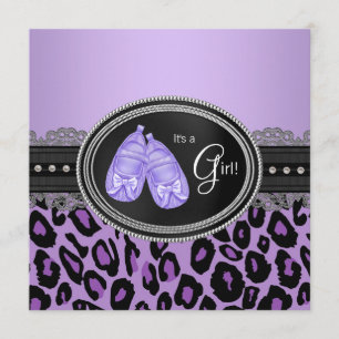 Invitación Chimenea de niña de leopardo púrpura de lavanda