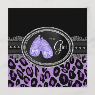 Invitación Chimenea de niña de leopardo púrpura de lavanda