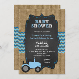Invitación Chimenea de niño Rústico Blue Tractor