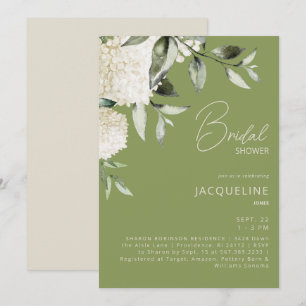 Invitación Chimenea de Novia de Hortensias Verdes Blancas