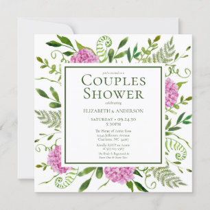 Invitación Chimenea de novios de hortensias rosadas
