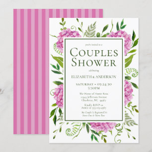 Invitación Chimenea de novios de hortensias rosadas