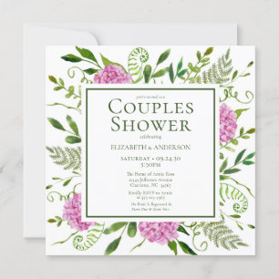 Invitación Chimenea de novios de hortensias rosadas
