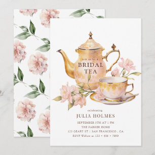 Invitación Chimenea de té nupcial botánico acuarela