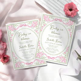 Invitación Chimenea Floral Baby Shower Rosa y Verde