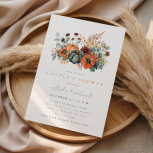Invitación Chimenea Otoñal Floral de Calabaza para la Ducha d
