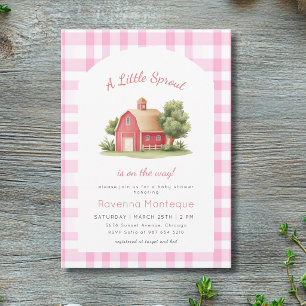 Invitación Chimenea Roja de Cuadros Rosas Baby Shower Little