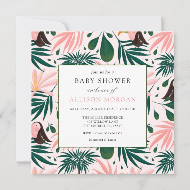 Invitación Chimenea Rosa de Baby Shower (Anverso)