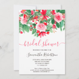 Invitación Chimenea verde rojo color agua color floral ducha 