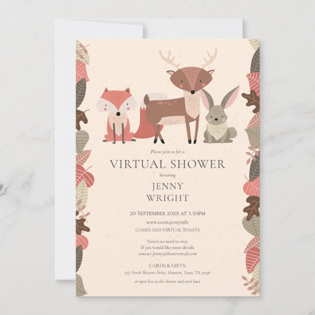 Invitación Chimenea Virtual En Línea de Animales para Baby Sh (Anverso)