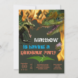 Invitación Chimeneas t-rex en la fiesta de cumpleaños de los