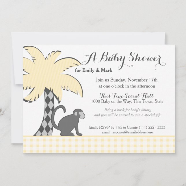 Invitación Chimpanzee and Palm Tree Baby Shower (Anverso)