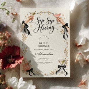 Invitación Chin Chin Hurra Cumpleaños Nupcial de Lazo Negro