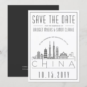 Invitación China Boda Silueta Estilizada Salvar la Fecha