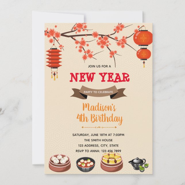 Invitación china de cumpleaños dimsum (Anverso)