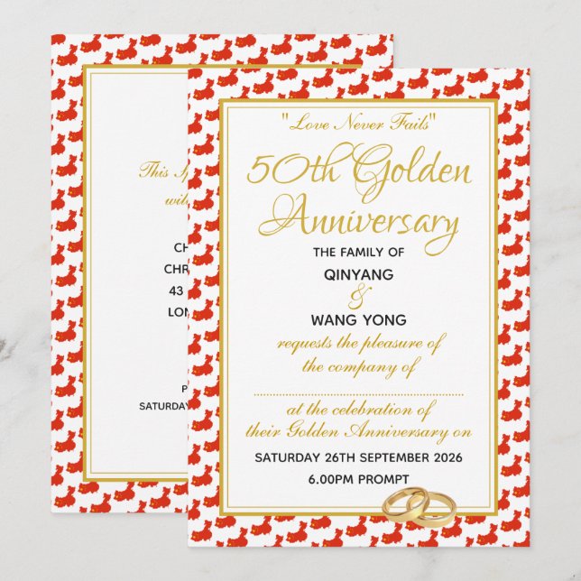 Invitación CHINA Escrituras Cristianas Personalizadas 50 Aniv (Anverso / Reverso)
