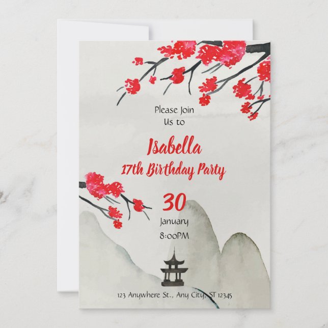 Invitación Chinese Birthday Invitation template New year invi (Anverso)