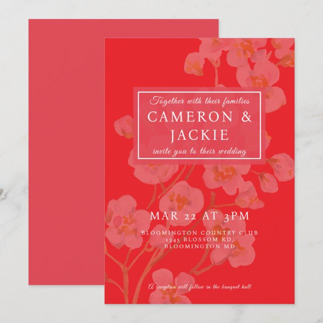 Invitación Chinese Cherry Blossom Pink Wedding (Anverso / Reverso)