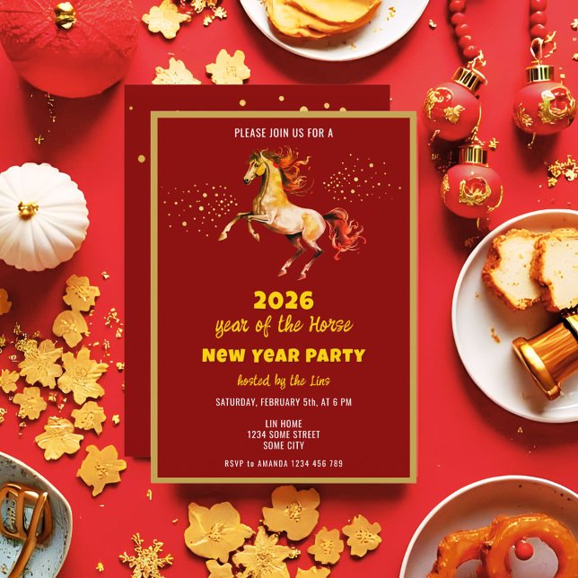 Invitación Chinese New Year 2026 Horse Ink New Year Party (Subido por el creador)