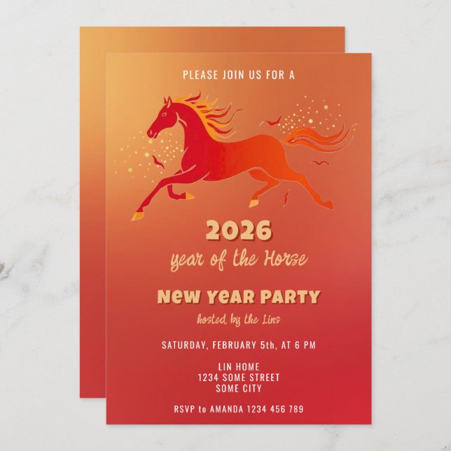 Invitación Chinese New Year 2026 Horse New Year Party (Anverso / Reverso)