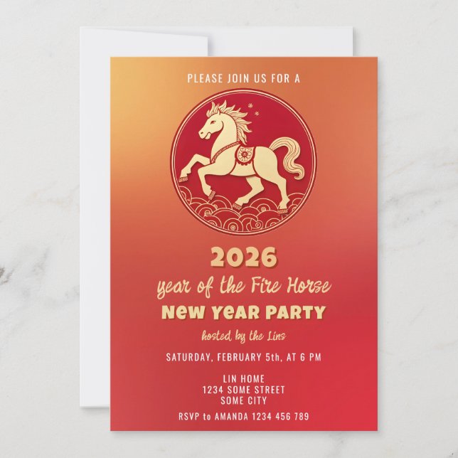 Invitación Chinese New Year 2026 Horse New Year Party (Anverso)
