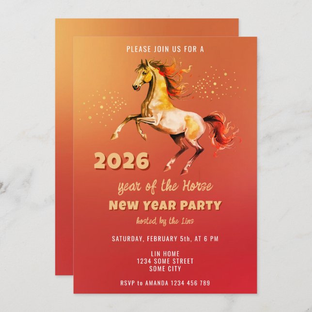 Invitación Chinese New Year 2026 Horse New Year Party (Anverso / Reverso)