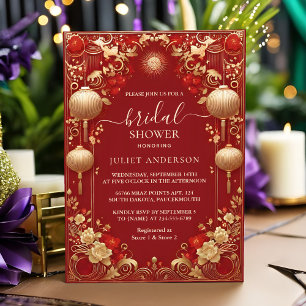 Invitación Chino asiático bilingüe hei negrita ducha de novia
