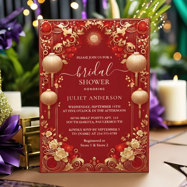 Invitación Chino asiático bilingüe hei negrita ducha de novia (Subido por el creador)