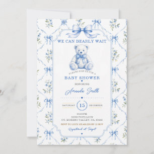 Invitación Chinoisería Azul Niño Shower de bebé toile oso Flo