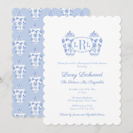 Invitación Chinoisería Azul y Blanco con Monograma para Brida