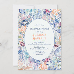 Invitación Chinoisería Costera de Lujo Bridal Shower de Conch