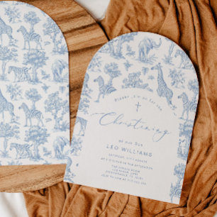 Invitación Chinoisería de Safari para Bautizo de Niño Toile