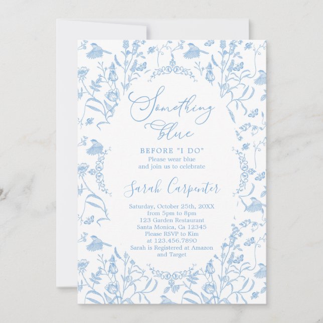 Invitación Chinoiserie Algo azul antes de la novia (Anverso)