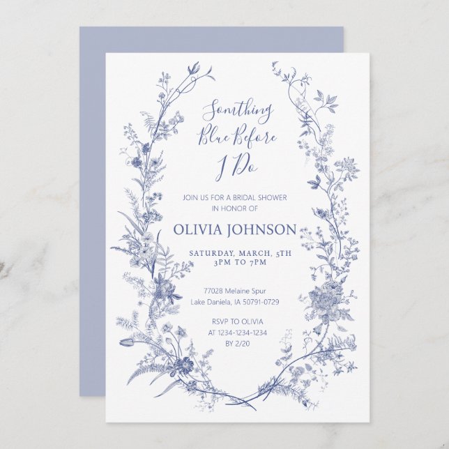 Invitación Chinoiserie Algo Azul Bridal Shower Invitatio (Anverso / Reverso)