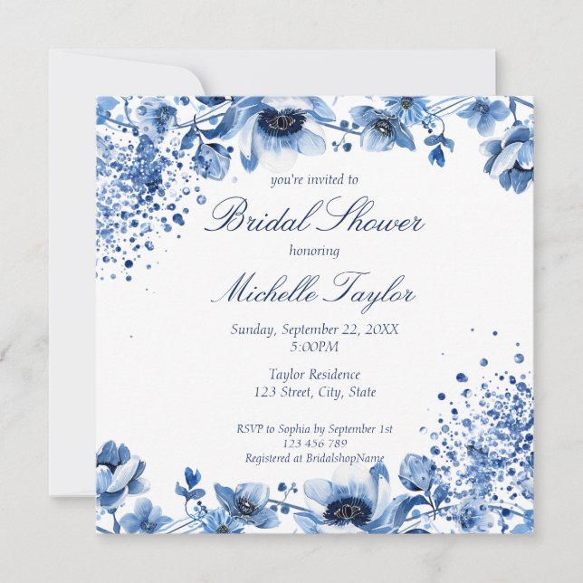 Invitación Chinoiserie asiática Floral azul claro Bridgerton (Anverso)