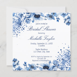 Invitación Chinoiserie asiática Floral azul claro Bridgerton