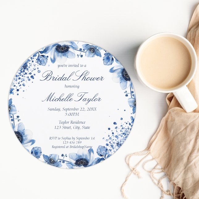 Invitación Chinoiserie asiática Floral azul claro Bridgerton (china blue)