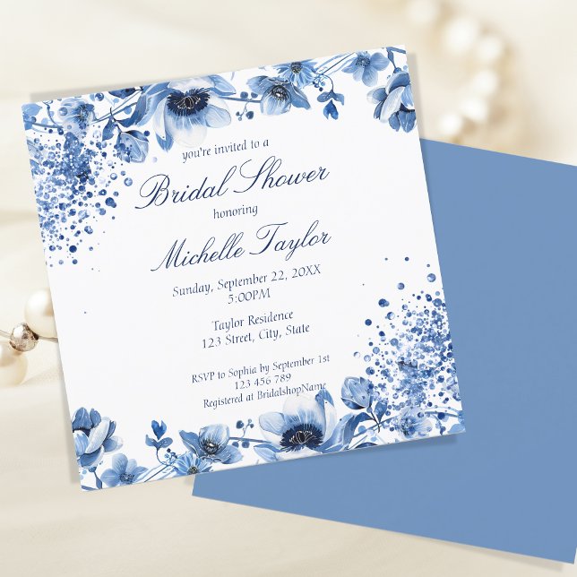 Invitación Chinoiserie asiática Floral azul claro Bridgerton (Subido por el creador)
