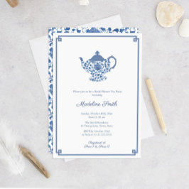 Invitación Chinoiserie azul Bridal Shower Tea Fiesta