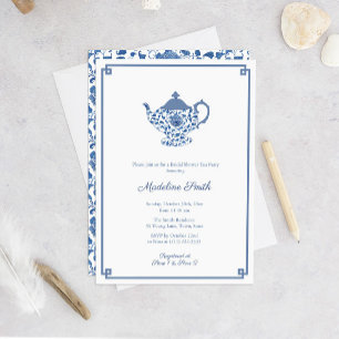 Invitación Chinoiserie azul Bridal Shower Tea Fiesta