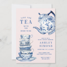Invitación Chinoiserie azul Bridal Shower Tea Fiesta