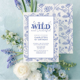 Invitación Chinoiserie Azul salvaje y maravilloso primer cump