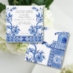 Invitación Chinoiserie azul vintage<br><div class="desc">Estilo vintage moderno, acuarela pintada a mano inspirada en un hermoso mural de baldosas antiguas chinas. Color de agua en el panel de lienzo. Flores cobálticas azules y blancas, pájaros y pagodas estilizadas pintadas en diferentes tonos azules en un estilo decorativo de cerámica de porcelana. En la colección se puede...</div>