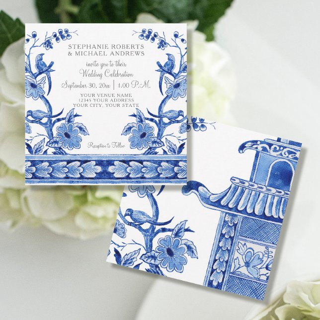 Invitación Chinoiserie azul vintage (Subido por el creador)