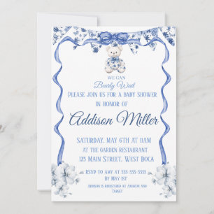 Invitación Chinoiserie azul y blanco, No podemos esperar