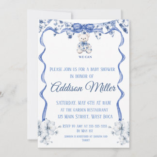 Invitación Chinoiserie azul y blanco, podemos esperar tempran